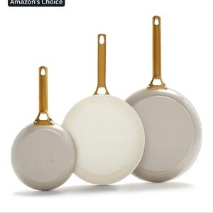 Green Pan Stylish Cream and Gold Non-Stick Frying Pan Set